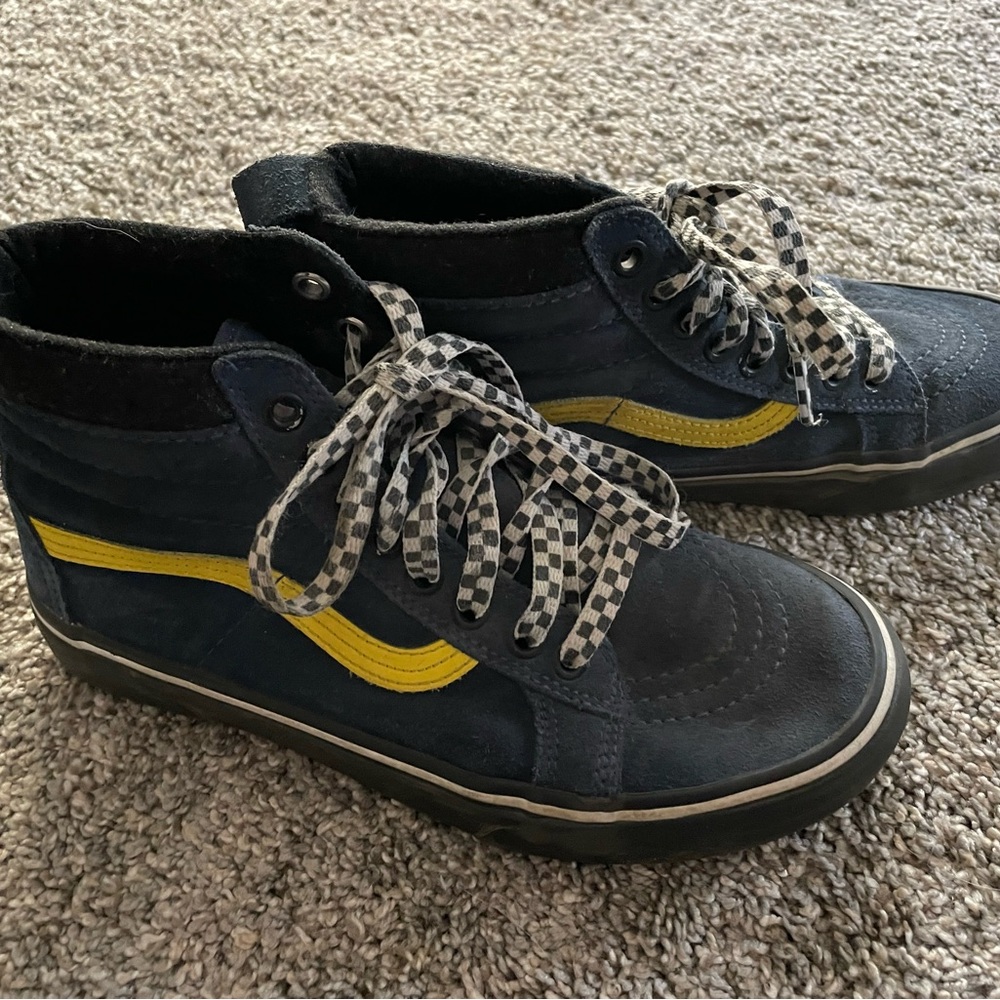 Vans Kids Navy and Yellow Checkered Sneakers